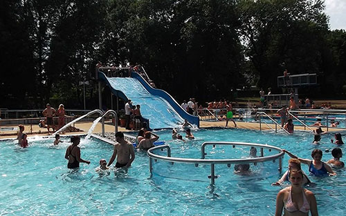 Neubau Edelstahlbecken Freibad Dresden Cotta │ Breitrutsche, Schaukelbucht, Wasserspeier